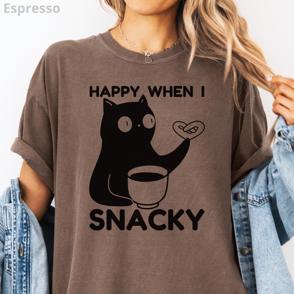 Cat Shirt 100 Cotton Unisex Happy When I Snacky TShirt Funny Cat Tee Coffee Lover T Shirt 6