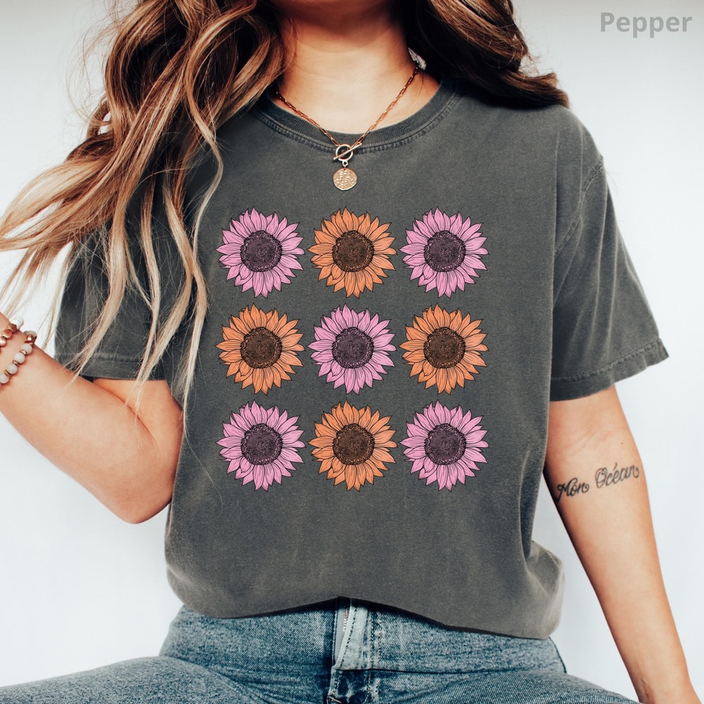 Flowers Shirt Sunflower TShirt Boho Floral Gift For Mom Spring T Shirt Trendy Cottagecore Wildflowe 1