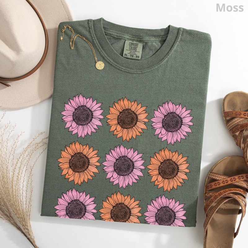 Flowers Shirt Sunflower TShirt Boho Floral Gift For Mom Spring T Shirt Trendy Cottagecore Wildflowe 2