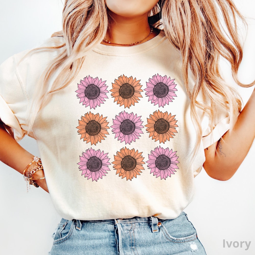 Flowers Shirt Sunflower TShirt Boho Floral Gift For Mom Spring T Shirt Trendy Cottagecore Wildflowe 4