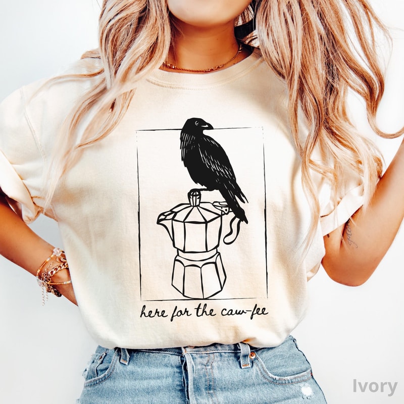 Cawfee Crow Raven Coffee Shirt 100 Cotton Halloween Fall Tee Bird Lover Coffee Humor TShirt 0