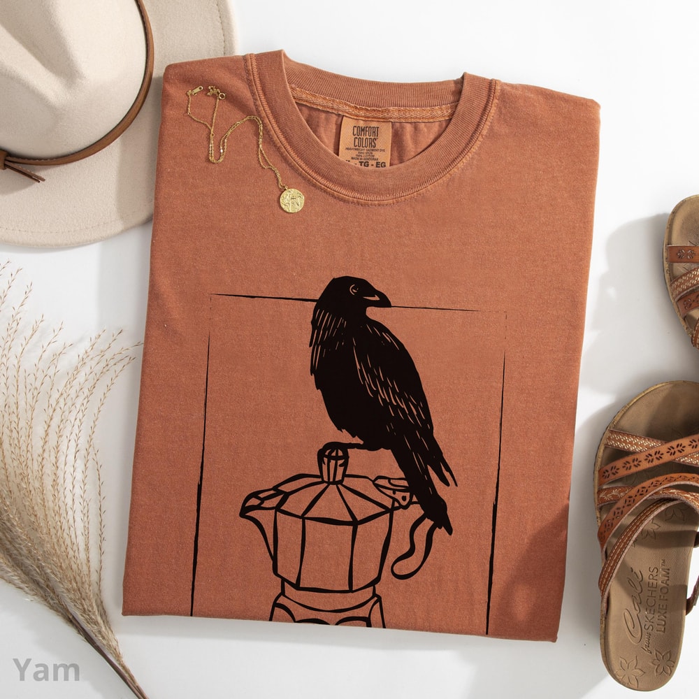 Cawfee Crow Raven Coffee Shirt 100 Cotton Halloween Fall Tee Bird Lover Coffee Humor TShirt 2