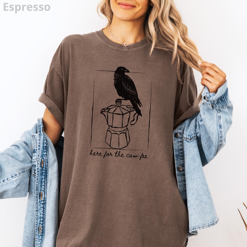 Cawfee Crow Raven Coffee Shirt 100 Cotton Halloween Fall Tee Bird Lover Coffee Humor TShirt 3