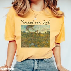 van gogh sunset art shirt comfort colors 100% cotton floral painting tee for women