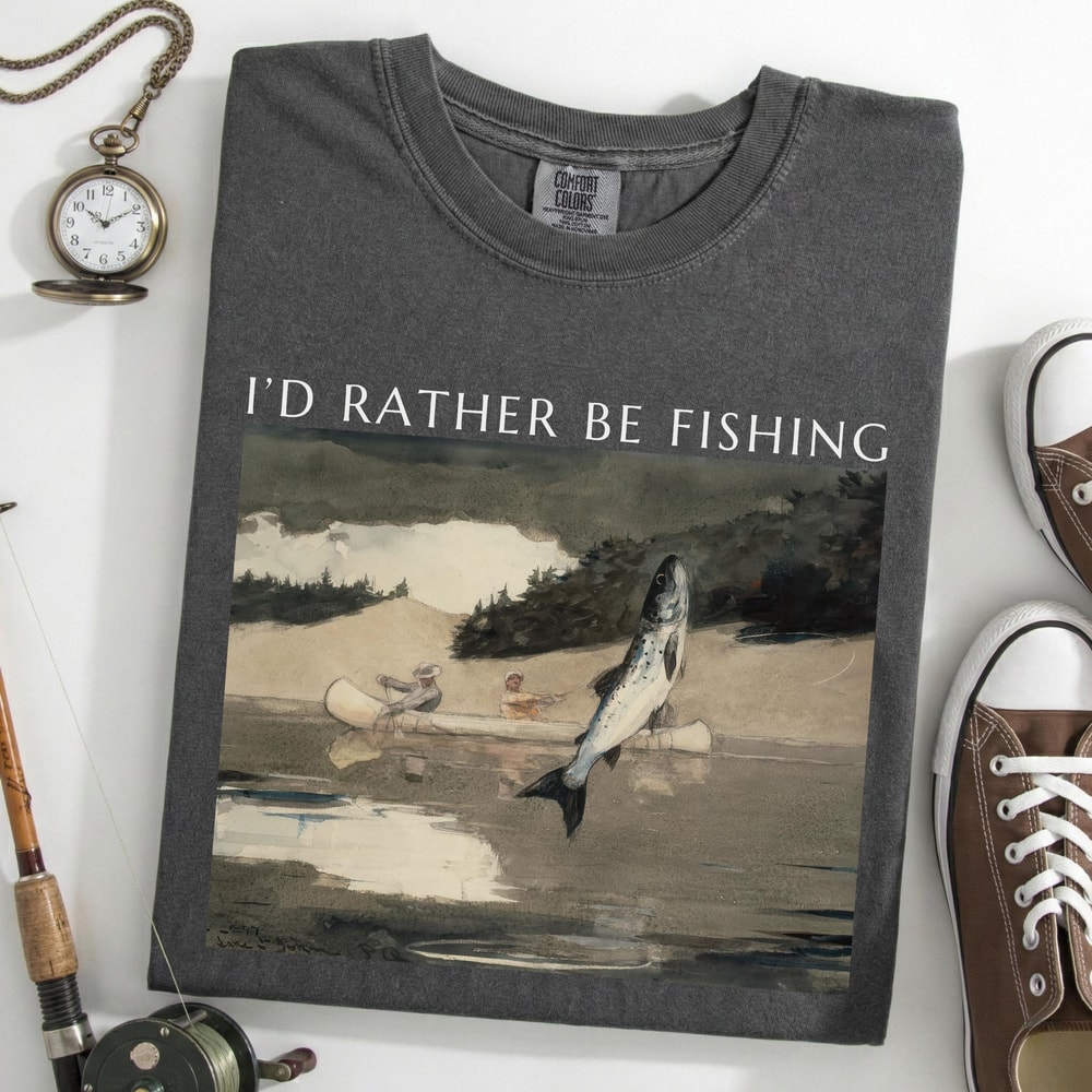 Id Rather Be Fishing Shirt Vintage Angler Graphic Tee Fishing TShirt For Men 1