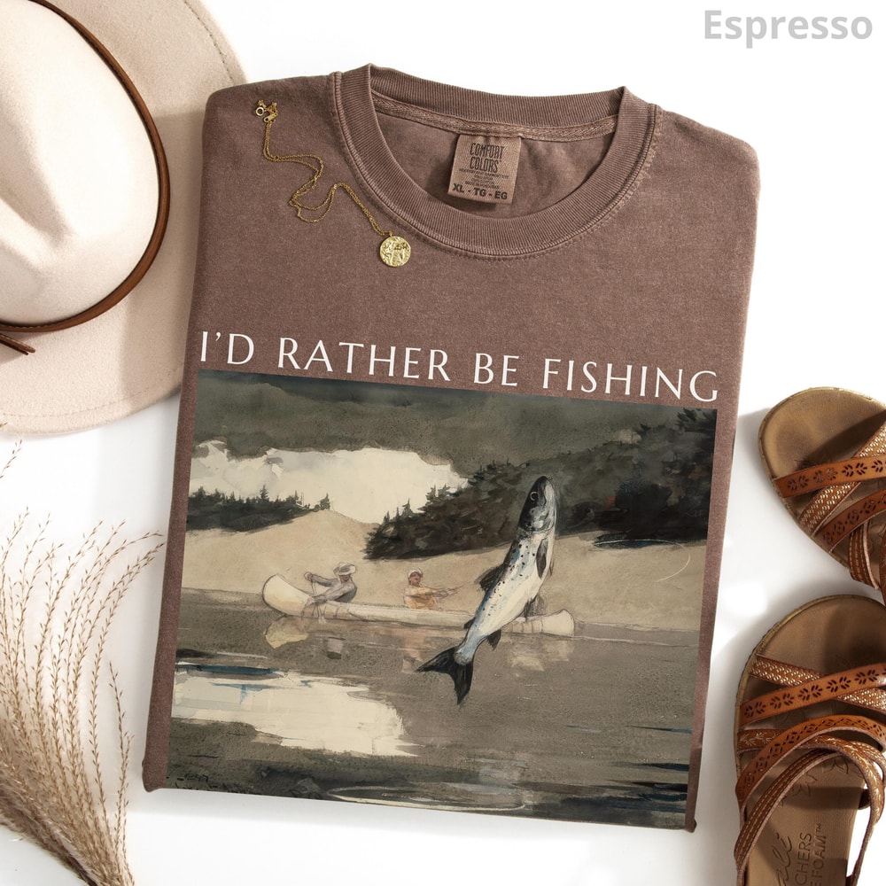 Id Rather Be Fishing Shirt Vintage Angler Graphic Tee Fishing TShirt For Men 2