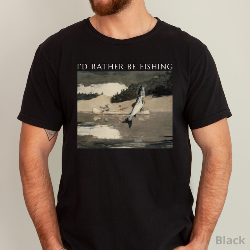 Id Rather Be Fishing Shirt Vintage Angler Graphic Tee Fishing TShirt For Men 0