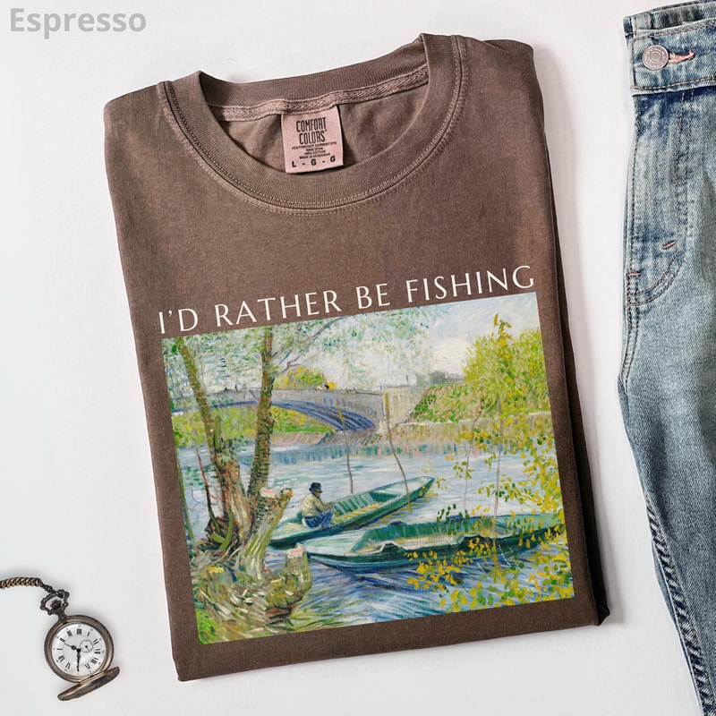 Id Rather Be Fishing Shirt Vintage Angler Graphic Tee Fishing TShirt For Men Gift 0