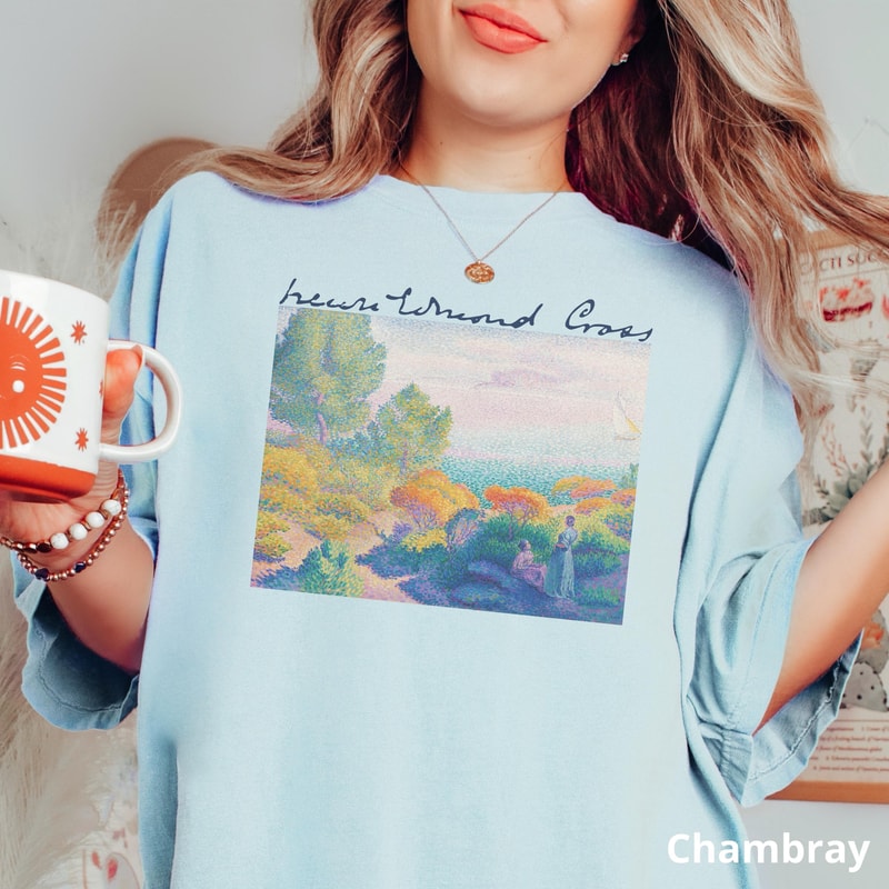 HenriEdmond Cross Art Shirt Women By The Shore 100 Cotton Vintage Mediterranean Tee 4
