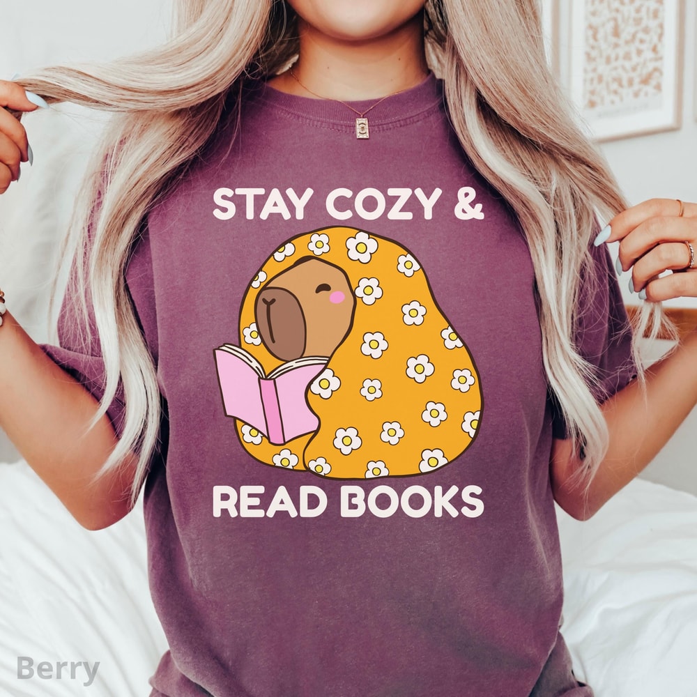 Capybara Reading Shirt Cozy 100 Cotton Book Lover Unisex Graphic Tee 1