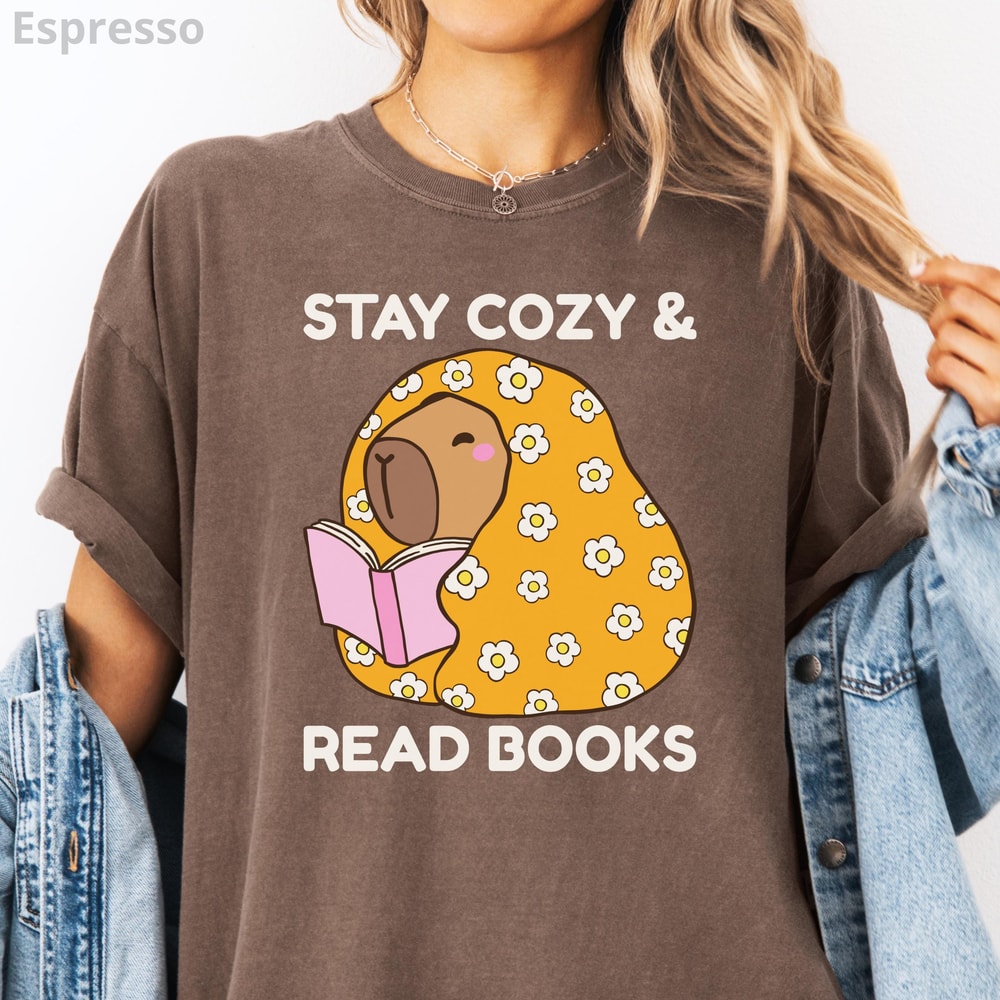 Capybara Reading Shirt Cozy 100 Cotton Book Lover Unisex Graphic Tee 4