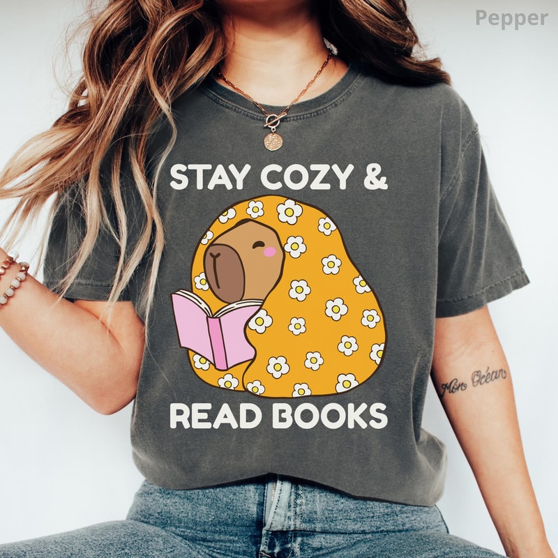 Capybara Reading Shirt Cozy 100 Cotton Book Lover Unisex Graphic Tee 6
