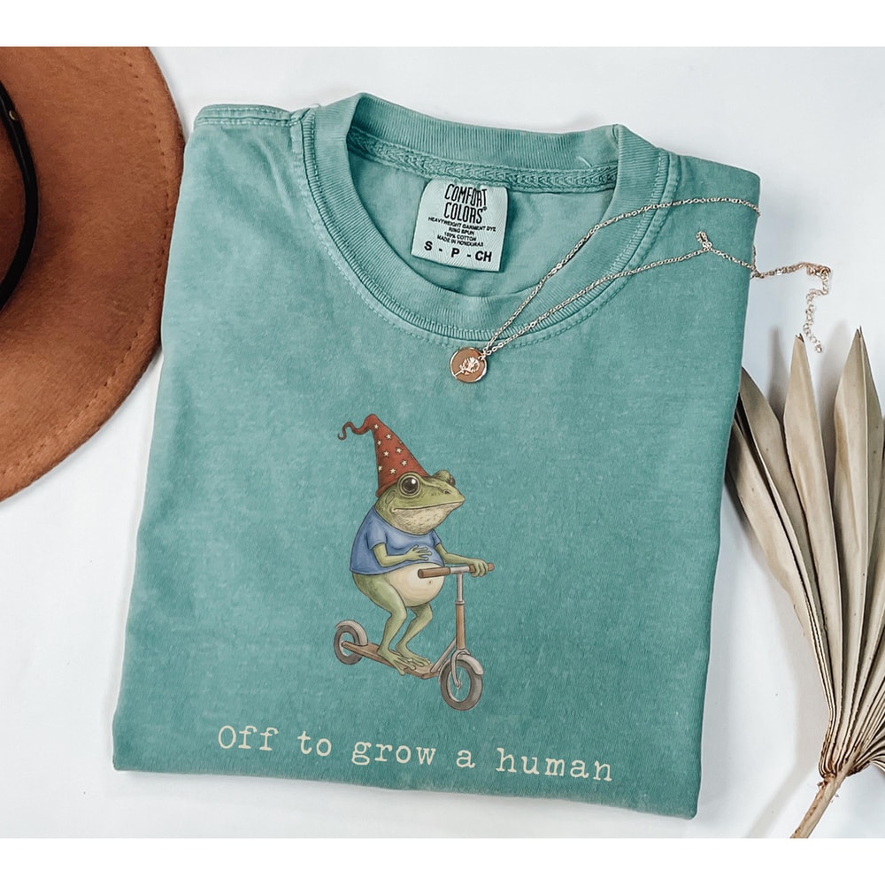 Off To Grow A Human Frog Shirt Comfort Colors Funny Pregnancy Announcement Tee 0