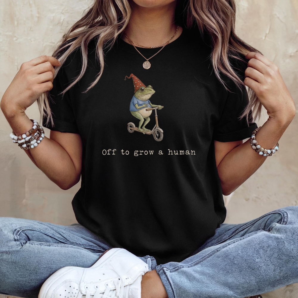 Off To Grow A Human Frog Shirt Comfort Colors Funny Pregnancy Announcement Tee 1
