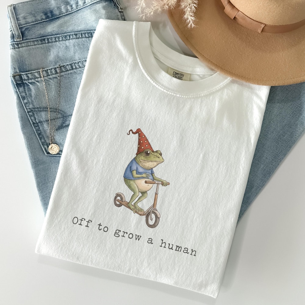 Off To Grow A Human Frog Shirt Comfort Colors Funny Pregnancy Announcement Tee 2