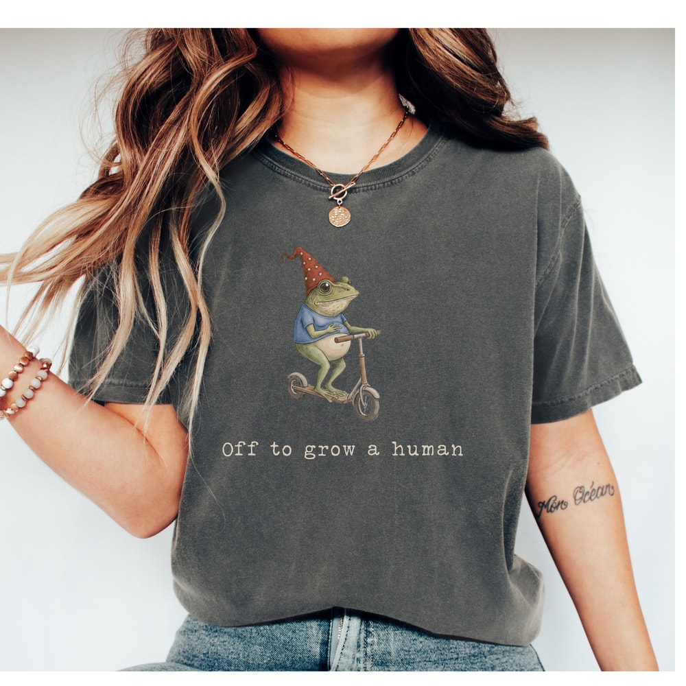 Off To Grow A Human Frog Shirt Comfort Colors Funny Pregnancy Announcement Tee 3