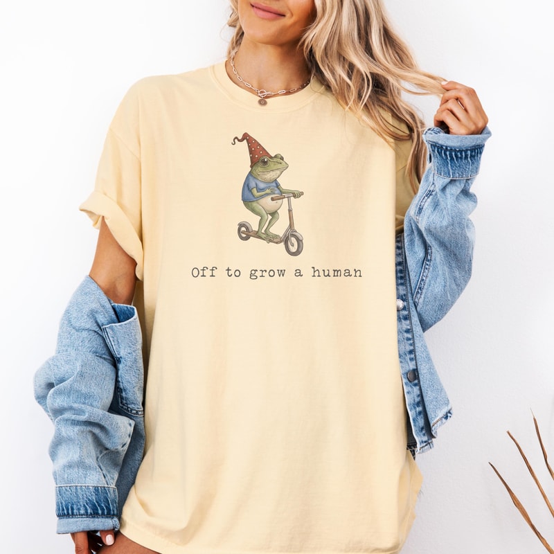 Off To Grow A Human Frog Shirt Comfort Colors Funny Pregnancy Announcement Tee 4