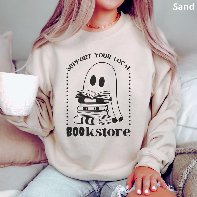 Fall Book Ghost Halloween Shirt Spooky Book Lover Ghost Reading Tee 0