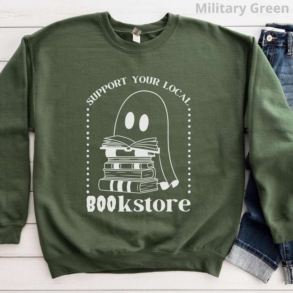 Fall Book Ghost Halloween Shirt Spooky Book Lover Ghost Reading Tee 1