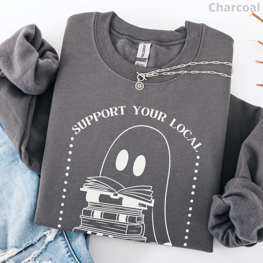 Fall Book Ghost Halloween Shirt Spooky Book Lover Ghost Reading Tee 3