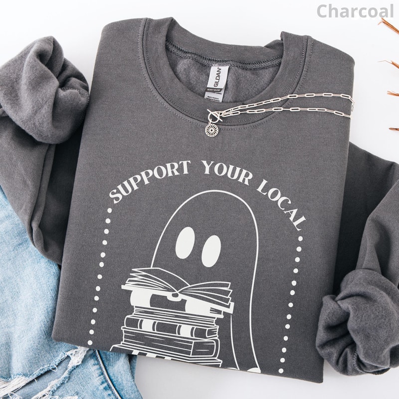 Fall Book Ghost Halloween Shirt Spooky Book Lover Ghost Reading Tee 3