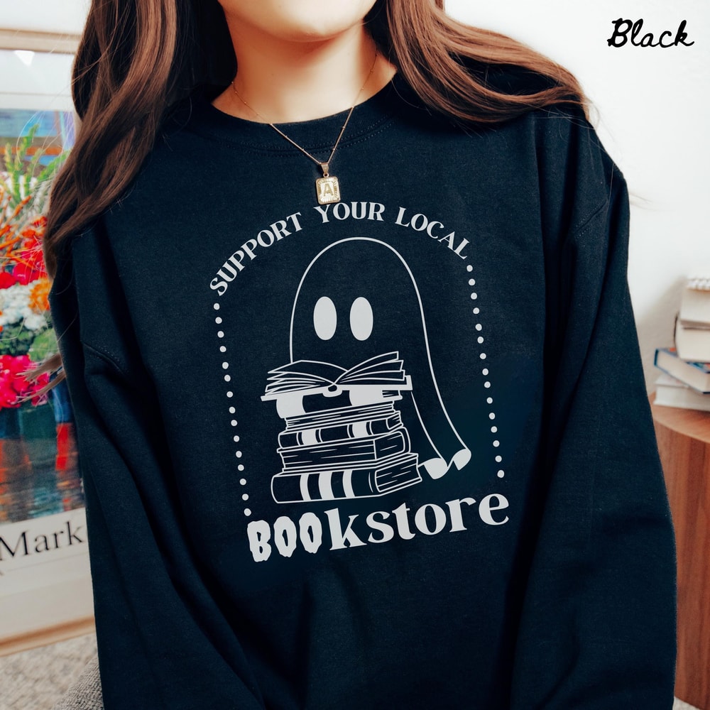 Fall Book Ghost Halloween Shirt Spooky Book Lover Ghost Reading Tee 4