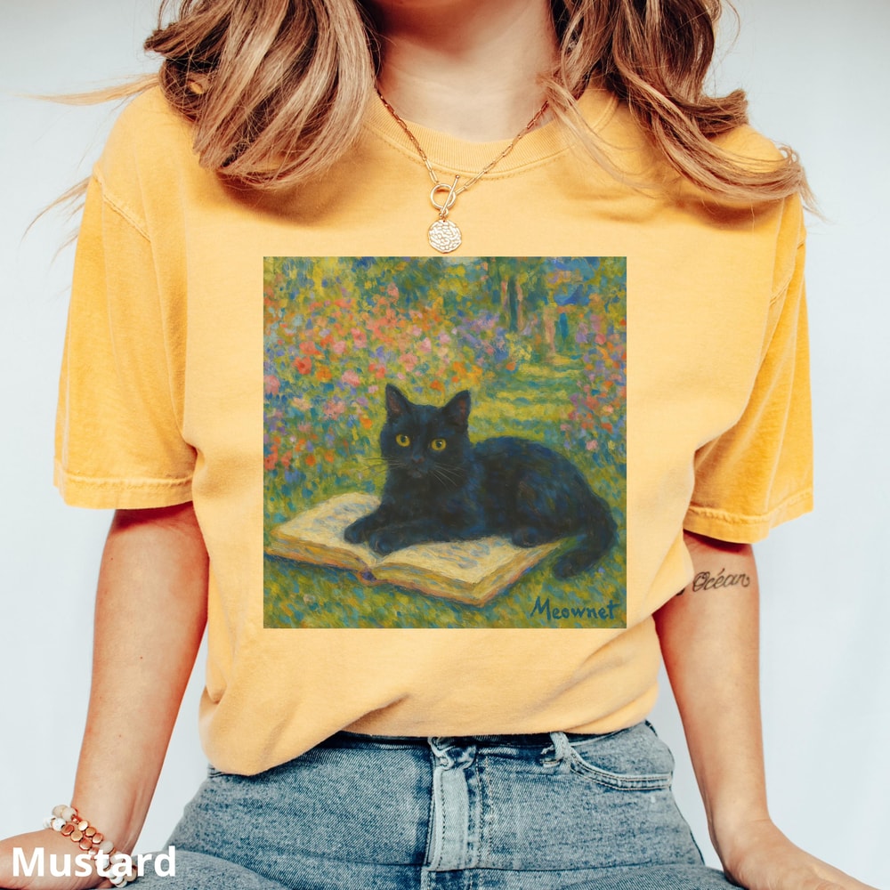 Monet Cat Shirt 100 Cotton Impressionist Black Cat Art Tee Vintage Art TShirt 0