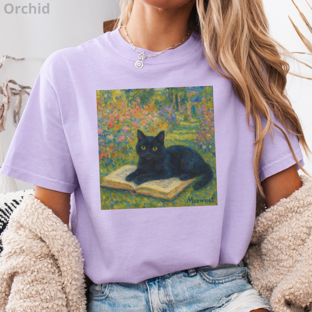 Monet Cat Shirt 100 Cotton Impressionist Black Cat Art Tee Vintage Art TShirt 5