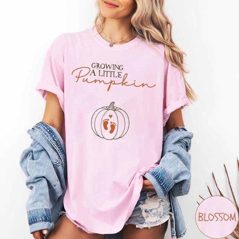 Growing A Little Pumpkin Pregnancy Shirt Fall Thanksgiving Maternity Announcement Tee 0