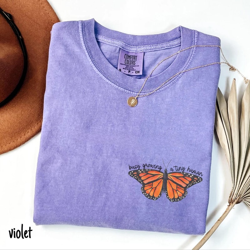 Growing A Tiny Human Butterfly Pregnancy Shirt Pregnant Girl Summer Mom To Be Tee 1