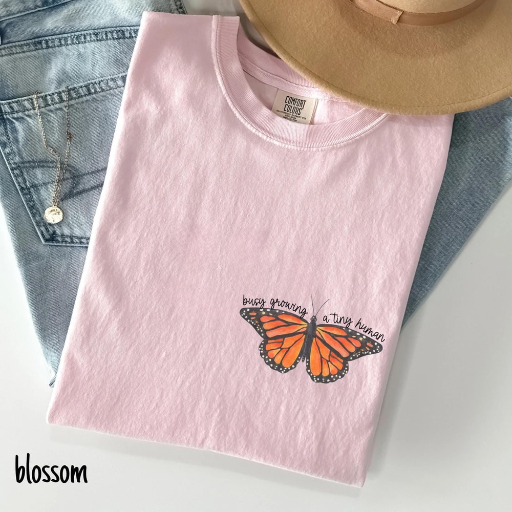 Growing A Tiny Human Butterfly Pregnancy Shirt Pregnant Girl Summer Mom To Be Tee 2