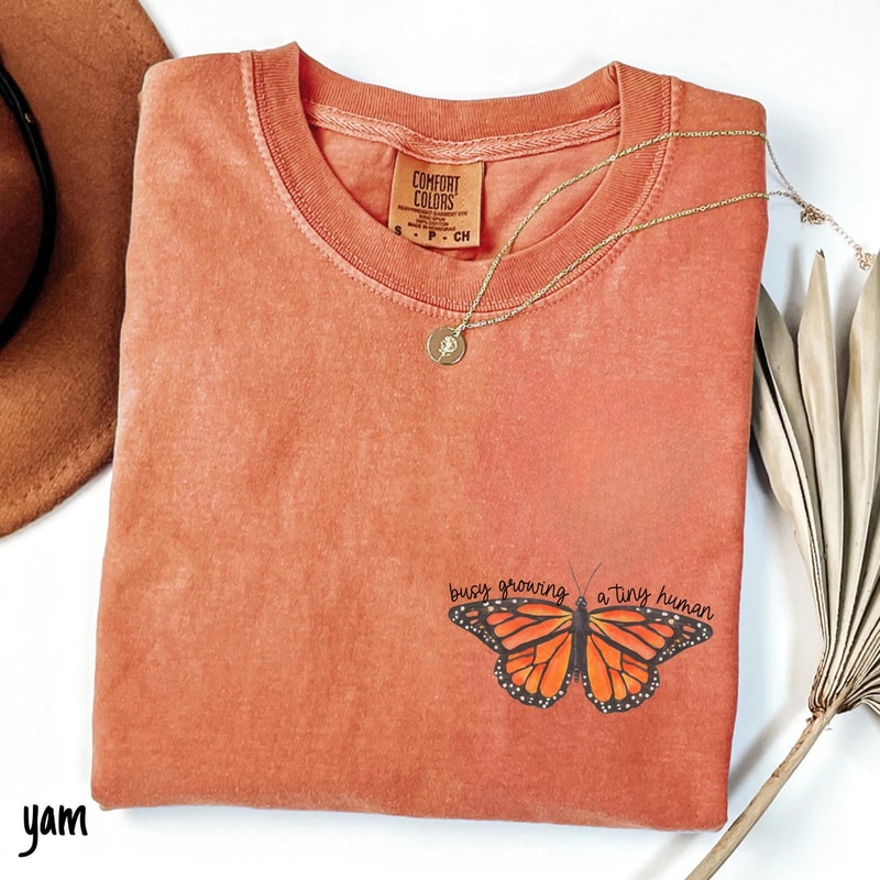 Growing A Tiny Human Butterfly Pregnancy Shirt Pregnant Girl Summer Mom To Be Tee 3