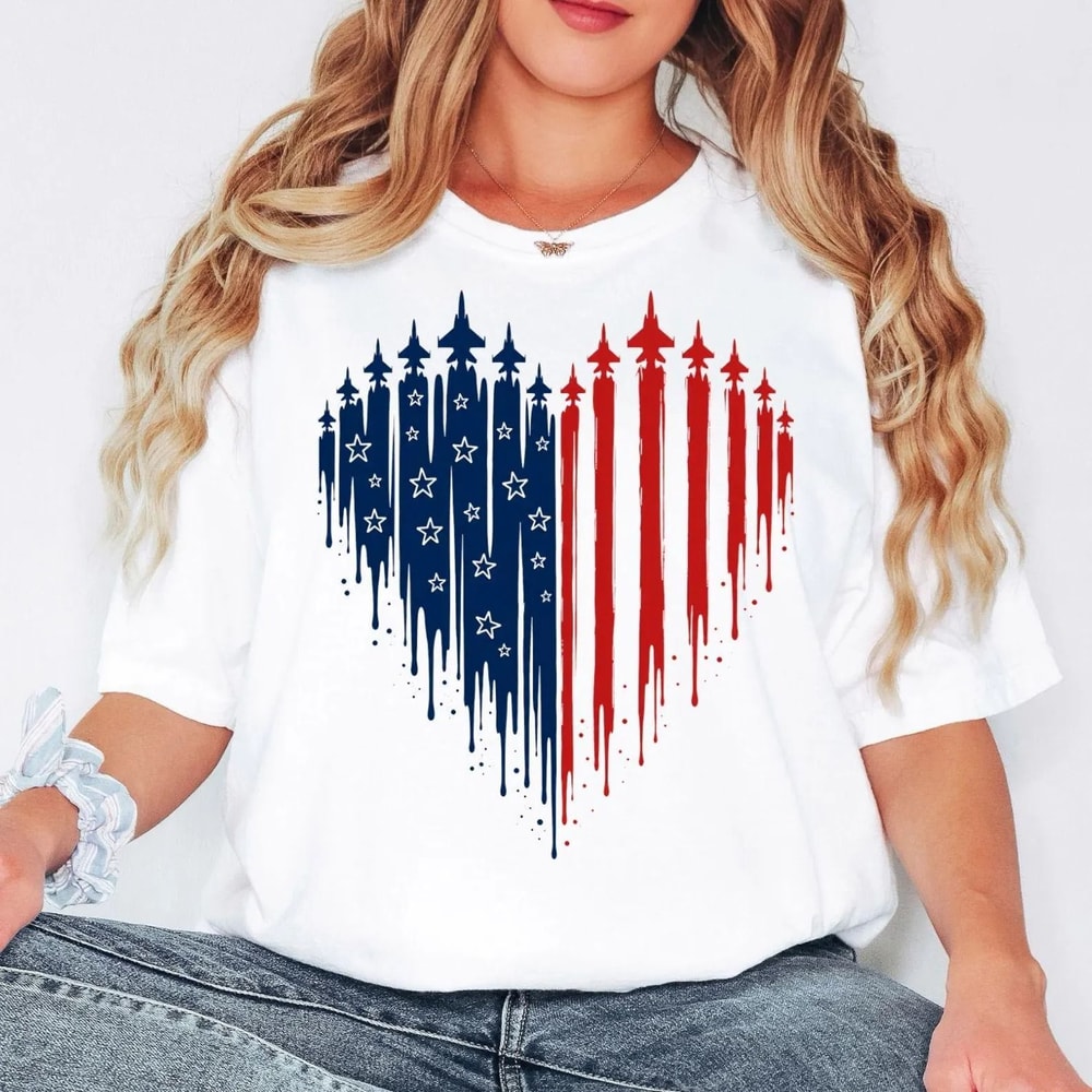 Patriotic Shirt 4th Of July Shirt For Women American Flag Heart Tee USA Freedom Graphic T Shirt Mem 0