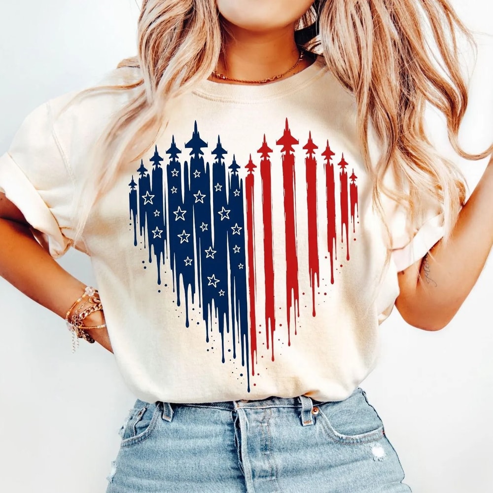 Patriotic Shirt 4th Of July Shirt For Women American Flag Heart Tee USA Freedom Graphic T Shirt Mem 1