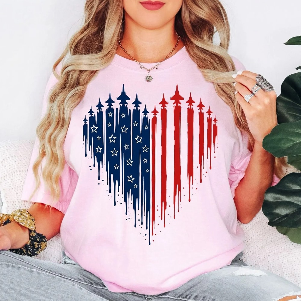 Patriotic Shirt 4th Of July Shirt For Women American Flag Heart Tee USA Freedom Graphic T Shirt Mem 2