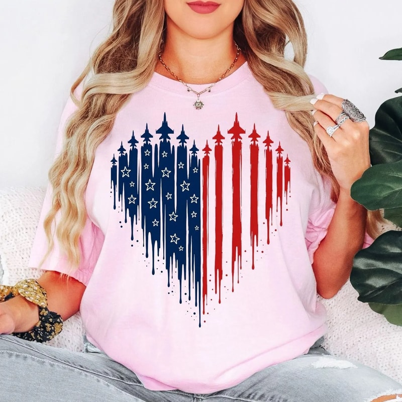 Patriotic Shirt 4th Of July Shirt For Women American Flag Heart Tee USA Freedom Graphic T Shirt Mem 2