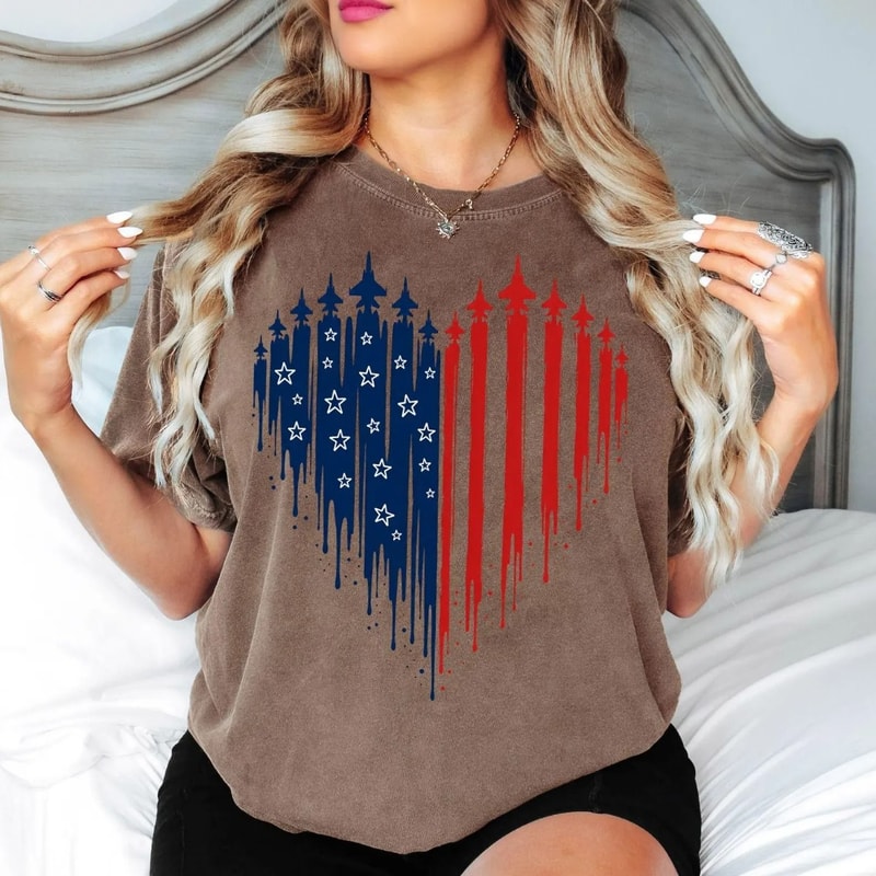 Patriotic Shirt 4th Of July Shirt For Women American Flag Heart Tee USA Freedom Graphic T Shirt Mem 3