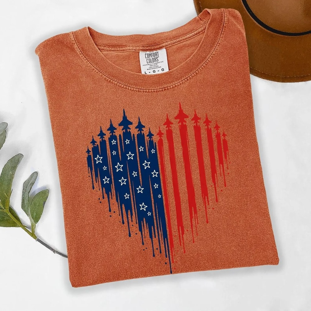 Patriotic Shirt 4th Of July Shirt For Women American Flag Heart Tee USA Freedom Graphic T Shirt Mem 4