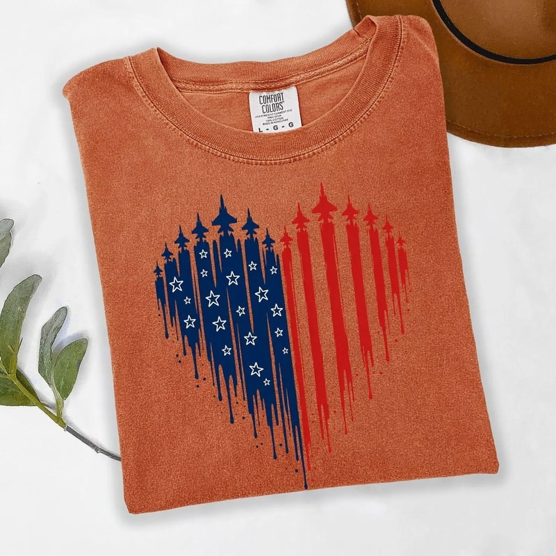 Patriotic Shirt 4th Of July Shirt For Women American Flag Heart Tee USA Freedom Graphic T Shirt Mem 4