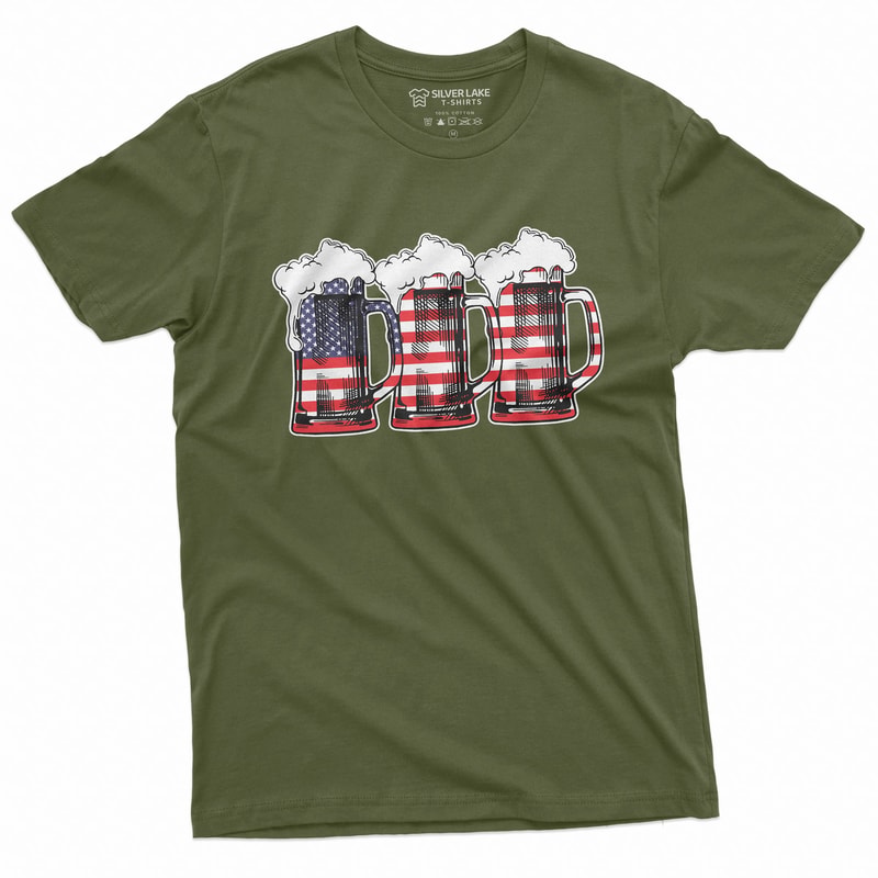 USA Beer Mug American Flag Shirt Patriotic 4th Of July Tee For Men 1