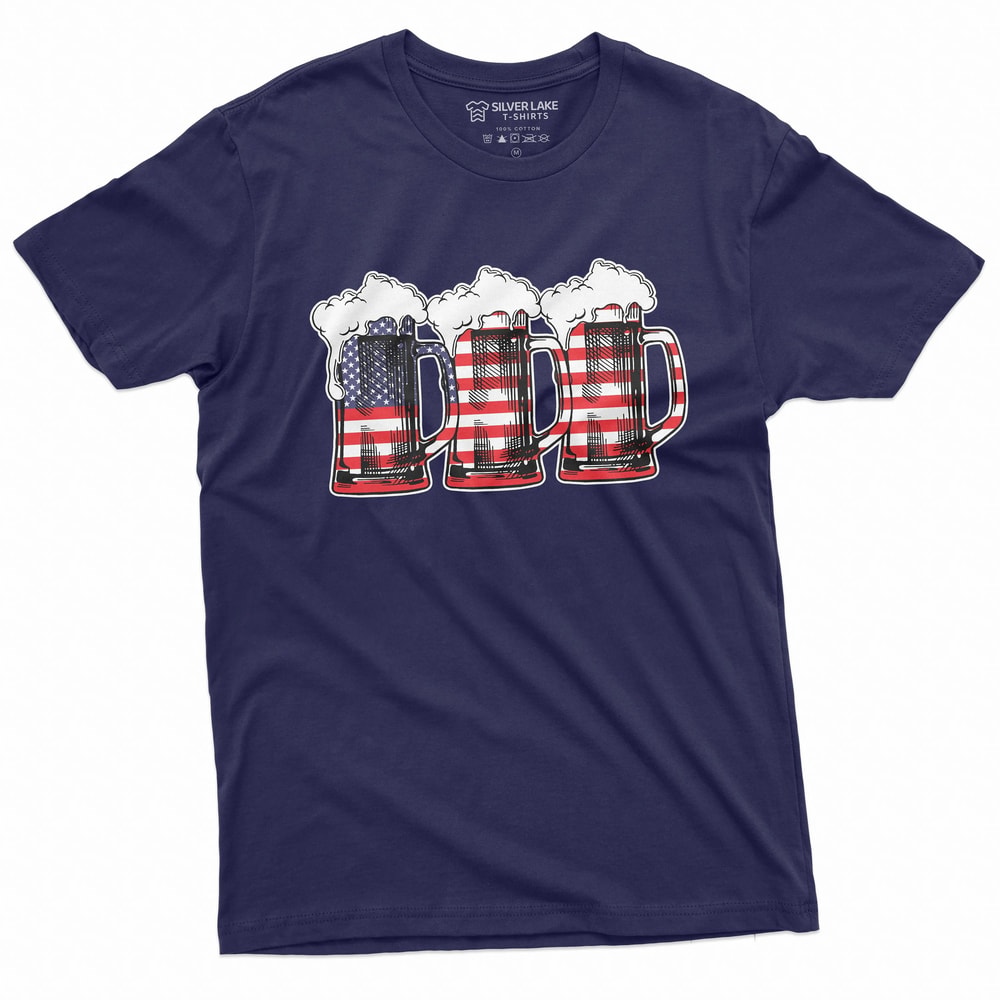 USA Beer Mug American Flag Shirt Patriotic 4th Of July Tee For Men 2