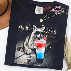 4th of july raccoon drinking patriotic slushie comfort colors funny meme shirt