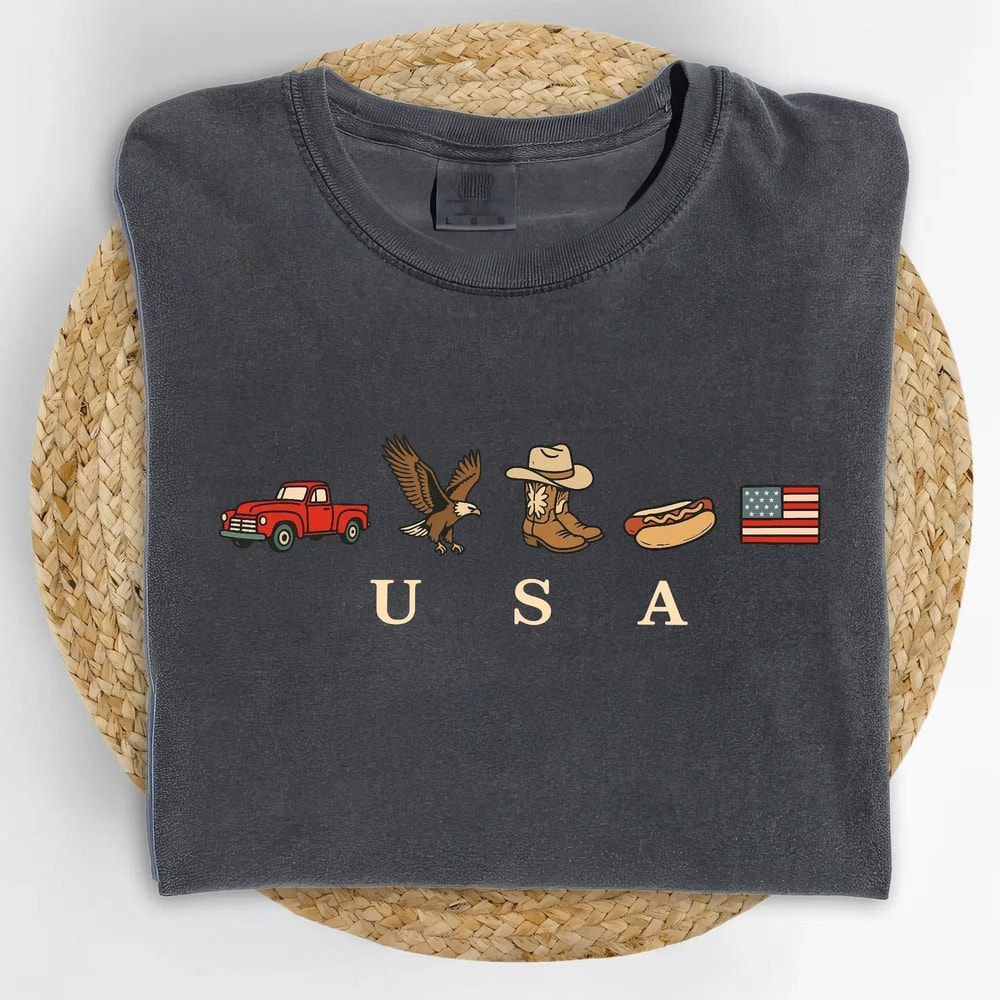 Vintage American Flag Western Graphic Tee Patriotic 4th Of July Shirt 0