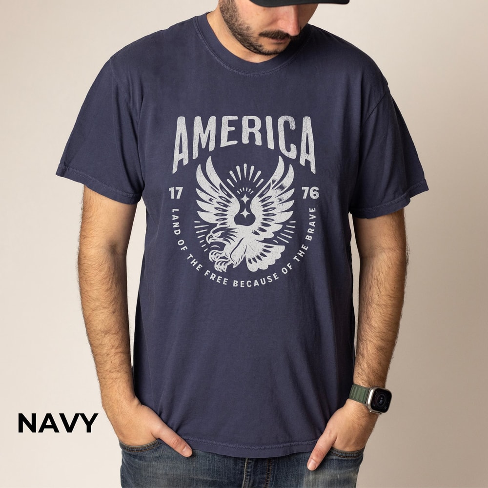 1776 Fourth Of July Eagle Patriotic USA Shirt Land Of The Free Graphic Tee 0
