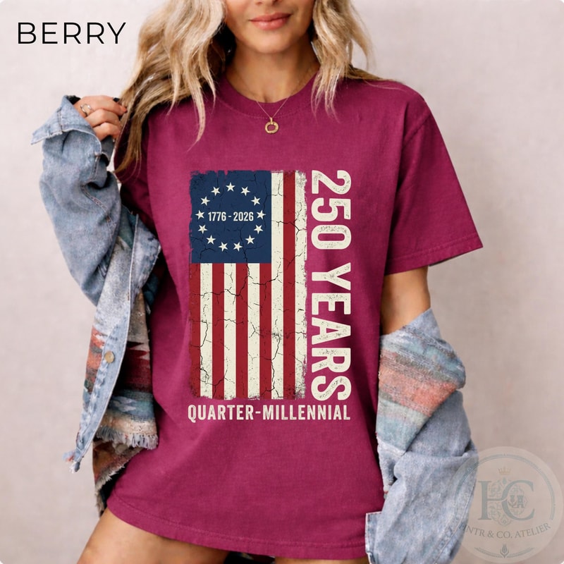 Vintage USA Flag Quarter Millennial Shirt America 250 Patriotic Retro Tee 1