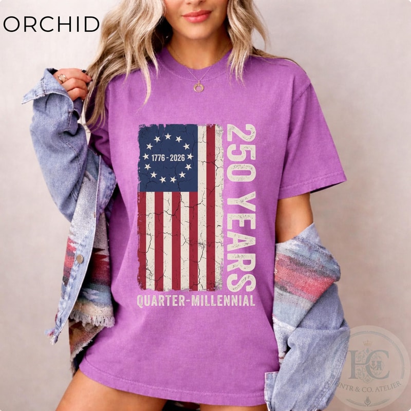 Vintage USA Flag Quarter Millennial Shirt America 250 Patriotic Retro Tee 2