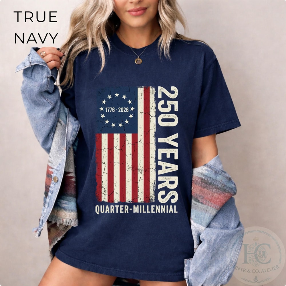 Vintage USA Flag Quarter Millennial Shirt America 250 Patriotic Retro Tee 3