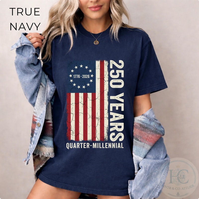 Vintage USA Flag Quarter Millennial Shirt America 250 Patriotic Retro Tee 3