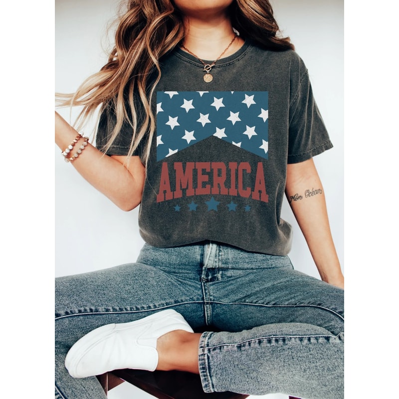 Comfort Colors USA Flag Retro Patriotic 4th Of July Graphic Tee 1