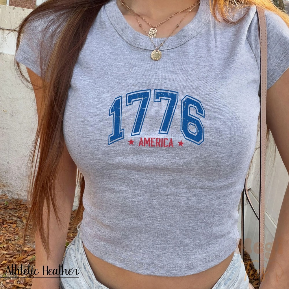 Retro 1776 America Baby Tee 4th Of July Patriotic Y2K Crop Top Shirt 1